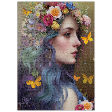 Darstellung des Puzzle Motivs puzzleplate Ethereal Woman with Floral Crown and Butterflies 500 Puzzle