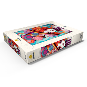 Darstellung des Puzzle Motivs Verspielter Rosenhut und feuriges Haar-Porträt - Puzzleteile: 1000