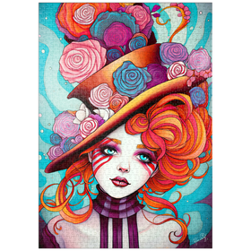 Darstellung des Puzzle Motivs Verspielter Rosenhut und feuriges Haar-Porträt - Puzzleteile: 1000