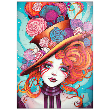 Darstellung des Puzzle Motivs puzzleplate Whimsical Rose Hat and Fiery Hair Portrait 100 Puzzle