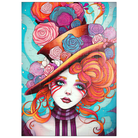 Darstellung des Puzzle Motivs Verspielter Rosenhut und feuriges Haar-Porträt - Puzzleteile: 100