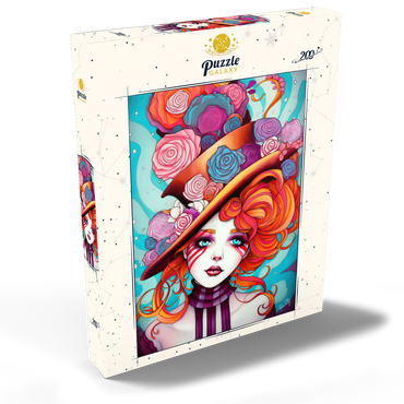Darstellung des Puzzle Motivs Whimsical Rose Hat and Fiery Hair Portrait 200 Puzzle Schachtel Ansicht2