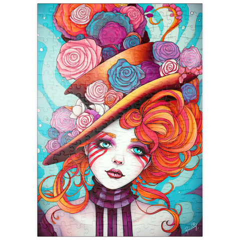 Darstellung des Puzzle Motivs Verspielter Rosenhut und feuriges Haar-Porträt puzzleplate Whimsical Rose Hat and Fiery Hair Portrait 200 Puzzle
