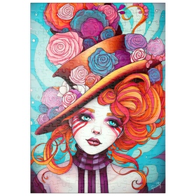 Darstellung des Puzzle Motivs Verspielter Rosenhut und feuriges Haar-Porträt - Puzzleteile: 200