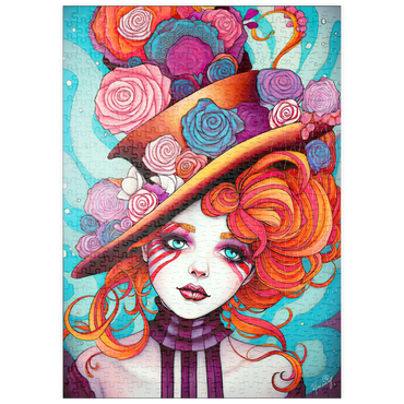 Darstellung des Puzzle Motivs puzzleplate Whimsical Rose Hat and Fiery Hair Portrait 500 Puzzle