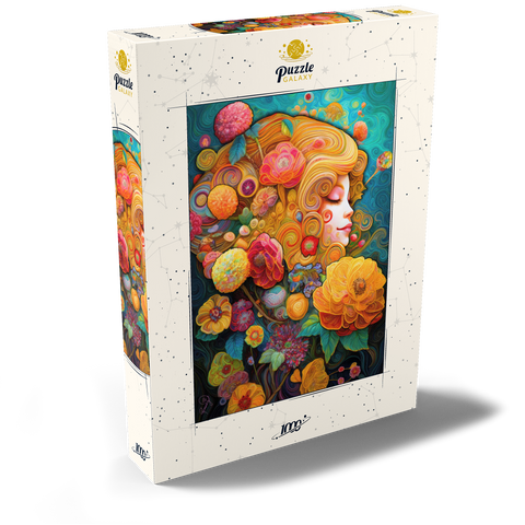 Darstellung des Puzzle Motivs Goldene Blumenträume in wirbelnder Harmonie Golden Floral Dreams in Swirling Harmony 1000 Puzzle Schachtel Ansicht2