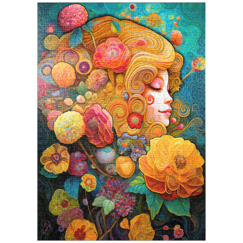 Darstellung des Puzzle Motivs Goldene Blumenträume in wirbelnder Harmonie puzzleplate Golden Floral Dreams in Swirling Harmony 1000 Puzzle