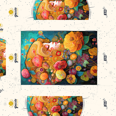Darstellung des Puzzle Motivs Goldene Blumenträume in wirbelnder Harmonie Golden Floral Dreams in Swirling Harmony 1000 Puzzle Schachtel 3D Modell
