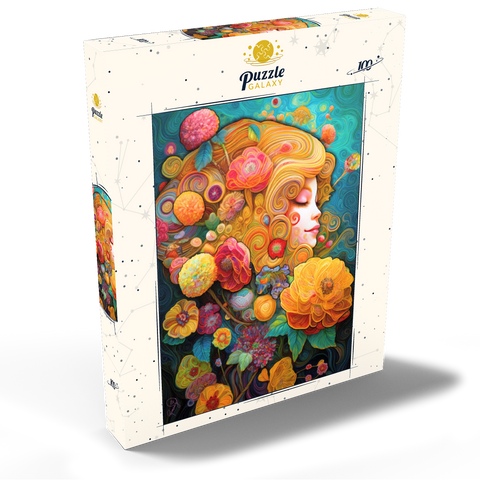 Darstellung des Puzzle Motivs Goldene Blumenträume in wirbelnder Harmonie Golden Floral Dreams in Swirling Harmony 100 Puzzle Schachtel Ansicht2