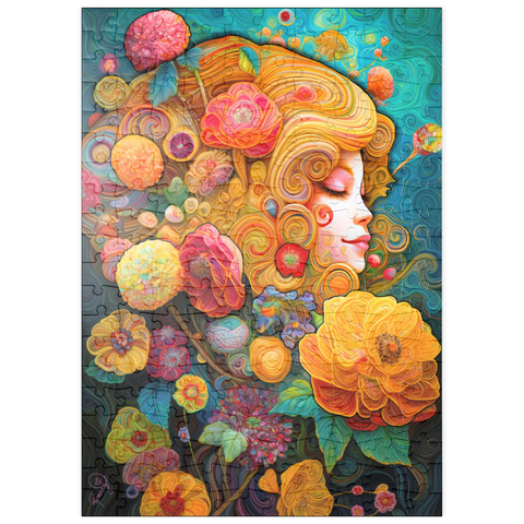 Darstellung des Puzzle Motivs Goldene Blumenträume in wirbelnder Harmonie puzzleplate Golden Floral Dreams in Swirling Harmony 200 Puzzle