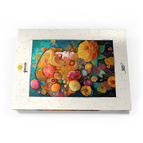 Darstellung des Puzzle Motivs Goldene Blumenträume in wirbelnder Harmonie Golden Floral Dreams in Swirling Harmony 500 Puzzle Schachtel Ansicht3