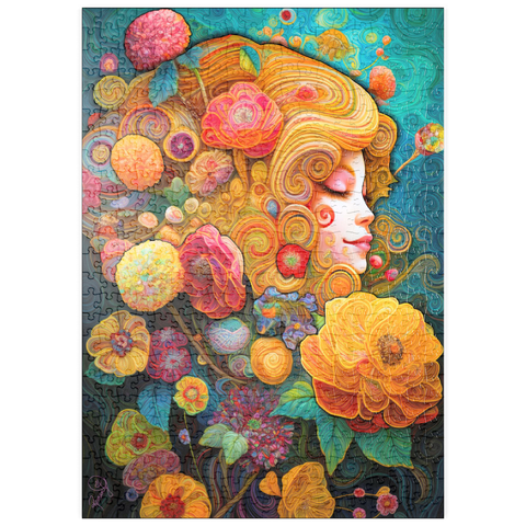 Darstellung des Puzzle Motivs Goldene Blumenträume in wirbelnder Harmonie puzzleplate Golden Floral Dreams in Swirling Harmony 500 Puzzle