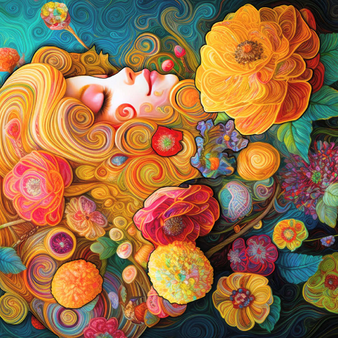 Darstellung des Puzzle Motivs Goldene Blumenträume in wirbelnder Harmonie Golden Floral Dreams in Swirling Harmony 500 Puzzle 3D Modell