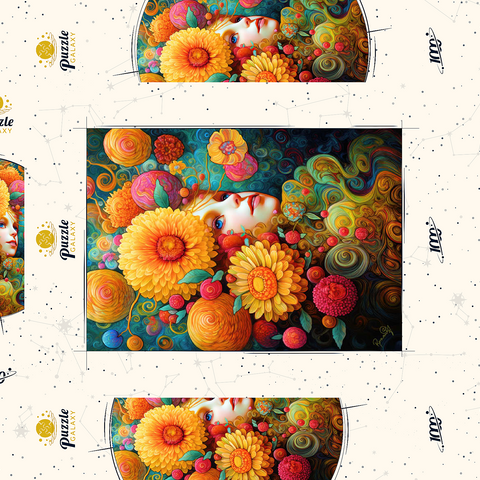 Darstellung des Puzzle Motivs Sonnenbeschienene Blüten und Himbeerträume Sunlit Blossoms and Raspberry Dreams 1000 Puzzle Schachtel 3D Modell