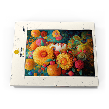 Darstellung des Puzzle Motivs Sunlit Blossoms and Raspberry Dreams 100 Puzzle Schachtel Ansicht3