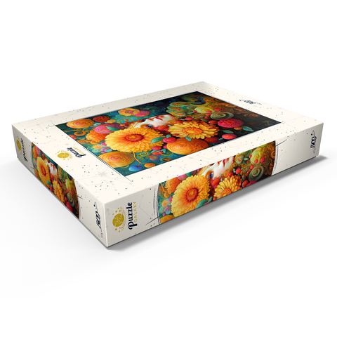 Darstellung des Puzzle Motivs Sonnenbeschienene Blüten und Himbeerträume Sunlit Blossoms and Raspberry Dreams 500 Puzzle Schachtel Ansicht1