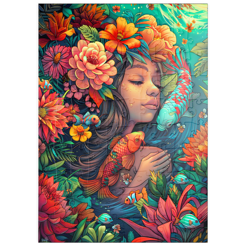 Darstellung des Puzzle Motivs Unterwasser-Traum mit Koi und Blüten puzzleplate Underwater Dream with Koi and Blooms 100 Puzzle