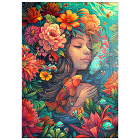 Darstellung des Puzzle Motivs Unterwasser-Traum mit Koi und Blüten - Puzzleteile: 100