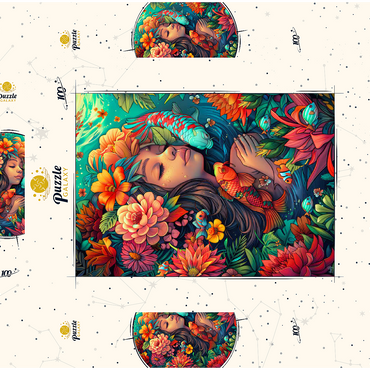 Darstellung des Puzzle Motivs Underwater Dream with Koi and Blooms 100 Puzzle Schachtel 3D Modell