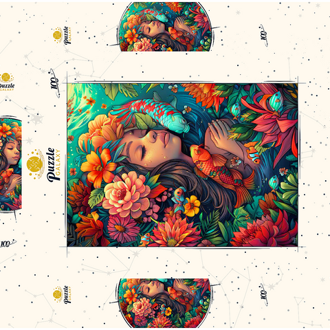 Darstellung des Puzzle Motivs Unterwasser-Traum mit Koi und Blüten Underwater Dream with Koi and Blooms 100 Puzzle Schachtel 3D Modell