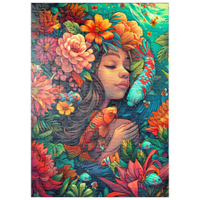 Darstellung des Puzzle-Motivs Unterwasser-Traum mit Koi und Blüten – Puzzleteile: 200
