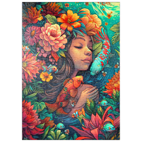 Darstellung des Puzzle-Motivs Unterwasser-Traum mit Koi und Blüten – Puzzleteile: 500