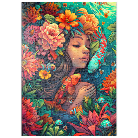 Darstellung des Puzzle Motivs Unterwasser-Traum mit Koi und Blüten puzzleplate Underwater Dream with Koi and Blooms 500 Puzzle
