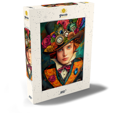 Darstellung des Puzzle Motivs Whimsical Steampunk Gentleman with Floral and Clock-Adorned Hat 1000 Puzzle Schachtel Ansicht2