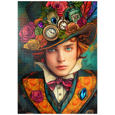 Darstellung des Puzzle Motivs puzzleplate Whimsical Steampunk Gentleman with Floral and Clock-Adorned Hat 1000 Puzzle