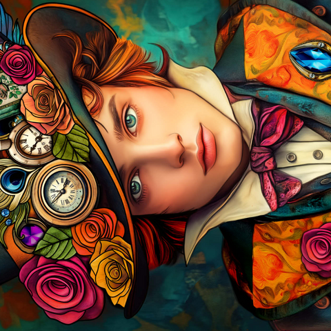 Darstellung des Puzzle Motivs Verspielter Steampunk-Gentleman mit Hut, verziert mit Blumen und Uhren Whimsical Steampunk Gentleman with Floral and Clock-Adorned Hat 1000 Puzzle 3D Modell