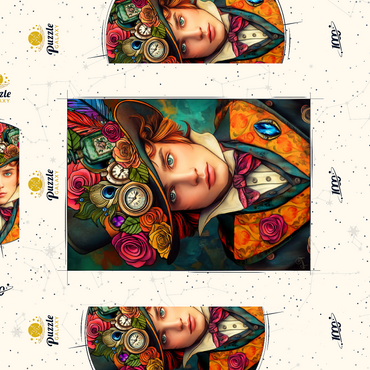 Darstellung des Puzzle Motivs Whimsical Steampunk Gentleman with Floral and Clock-Adorned Hat 1000 Puzzle Schachtel 3D Modell