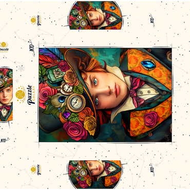 Darstellung des Puzzle Motivs Whimsical Steampunk Gentleman with Floral and Clock-Adorned Hat 100 Puzzle Schachtel 3D Modell