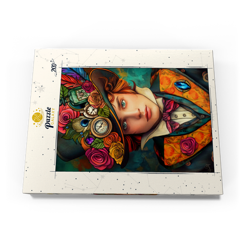 Darstellung des Puzzle Motivs Verspielter Steampunk-Gentleman mit Hut, verziert mit Blumen und Uhren Whimsical Steampunk Gentleman with Floral and Clock-Adorned Hat 200 Puzzle Schachtel Ansicht3