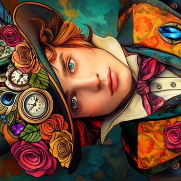 Darstellung des Puzzle Motivs Whimsical Steampunk Gentleman with Floral and Clock-Adorned Hat 200 Puzzle 3D Modell