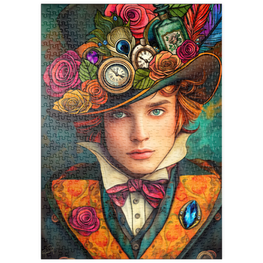 Darstellung des Puzzle Motivs puzzleplate Whimsical Steampunk Gentleman with Floral and Clock-Adorned Hat 500 Puzzle