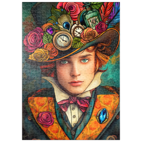 Darstellung des Puzzle Motivs Verspielter Steampunk-Gentleman mit Hut, verziert mit Blumen und Uhren - Puzzleteile: 500