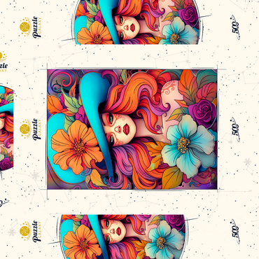 Darstellung des Puzzle Motivs Floral Crowned Woman in Cyan Hat 500 Puzzle Schachtel 3D Modell