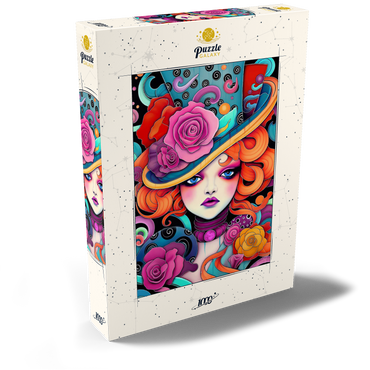 Darstellung des Puzzle Motivs Whimsical Redhead in Rose-Embellished Hat 1000 Puzzle Schachtel Ansicht2