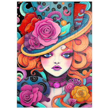 Darstellung des Puzzle Motivs puzzleplate Whimsical Redhead in Rose-Embellished Hat 100 Puzzle