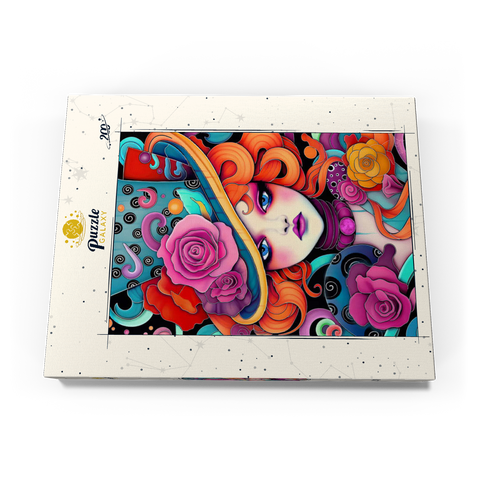 Darstellung des Puzzle Motivs Verspielte Rothaarige mit rosafarbenem Hut Whimsical Redhead in Rose-Embellished Hat 200 Puzzle Schachtel Ansicht3