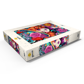 Darstellung des Puzzle Motivs Verspielte Rothaarige mit rosafarbenem Hut - Puzzleteile: 500