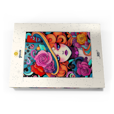 Darstellung des Puzzle Motivs Whimsical Redhead in Rose-Embellished Hat 500 Puzzle Schachtel Ansicht3
