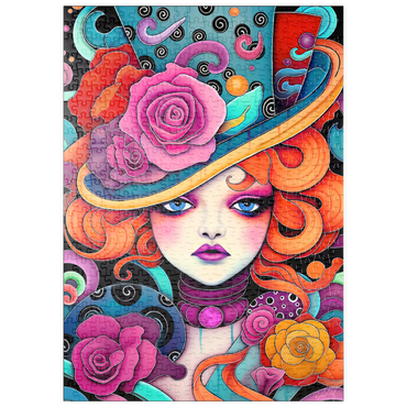 Darstellung des Puzzle Motivs puzzleplate Whimsical Redhead in Rose-Embellished Hat 500 Puzzle