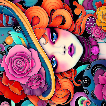 Darstellung des Puzzle Motivs Whimsical Redhead in Rose-Embellished Hat 500 Puzzle 3D Modell