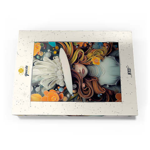 Darstellung des Puzzle Motivs Mystische Frau mit weißem Federhut Mystical Woman in Feathered White Hat 1000 Puzzle Schachtel Ansicht3