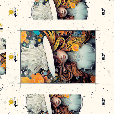 Darstellung des Puzzle Motivs Mystische Frau mit weißem Federhut Mystical Woman in Feathered White Hat 1000 Puzzle Schachtel 3D Modell