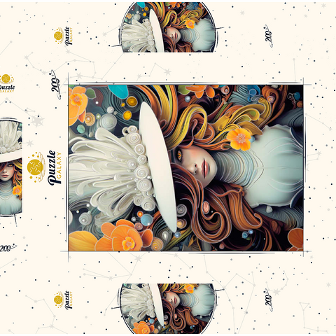 Darstellung des Puzzle Motivs Mystische Frau mit weißem Federhut Mystical Woman in Feathered White Hat 200 Puzzle Schachtel 3D Modell