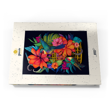 Darstellung des Puzzle Motivs Colorful Hummingbirds with Tropical Flowers 1000 Puzzle Schachtel Ansicht3