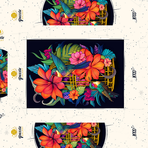 Darstellung des Puzzle Motivs Bunte Kolibris mit tropischen Blumen Colorful Hummingbirds with Tropical Flowers 1000 Puzzle Schachtel 3D Modell