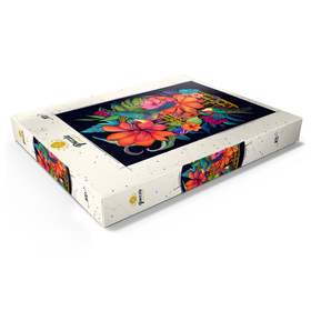 Darstellung des Puzzle Motivs Bunte Kolibris mit tropischen Blumen - Puzzleteile: 100